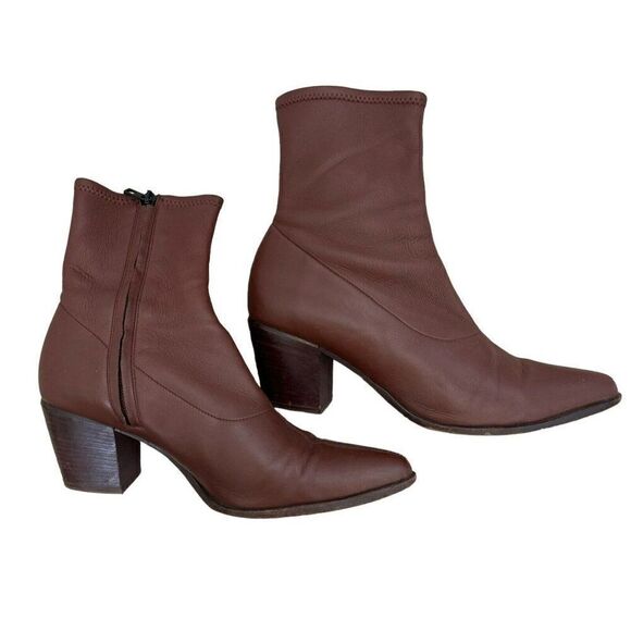 Vince Hayek Stretch Leather Booties Brown Pointed Toe Ankle Glove Boot Sz 41 - Picture 7 of 8
